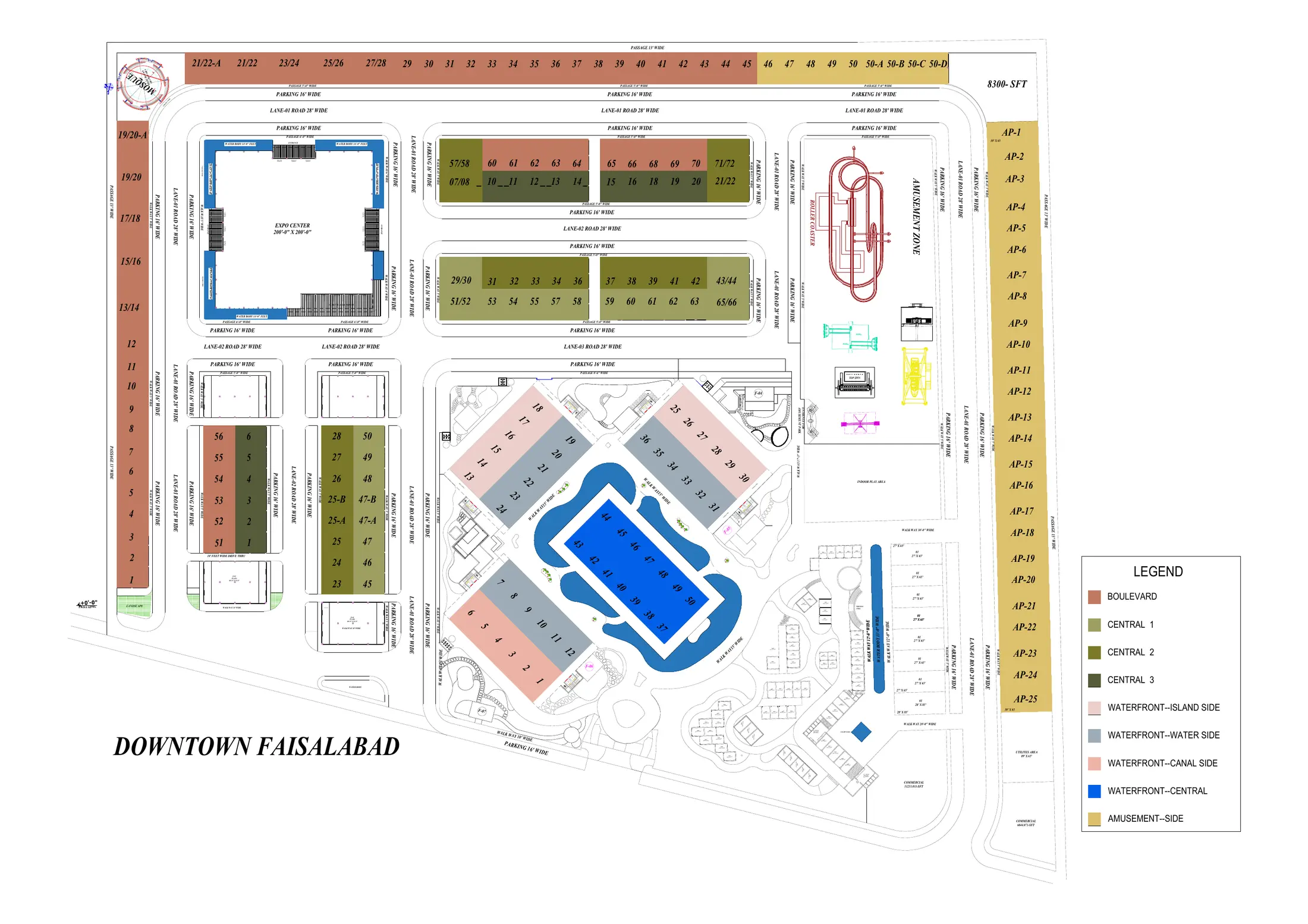 Colour-coded Downtown Faisalabad zone masterplan